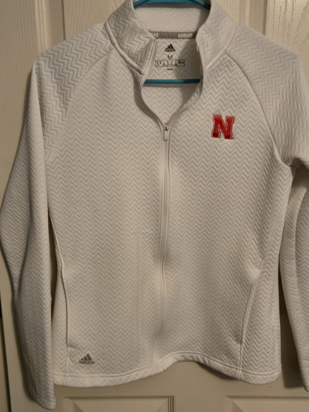 adidas White Full-Zip Bomber Jacket with Red 'N' Patch Nebraska Husker Sports